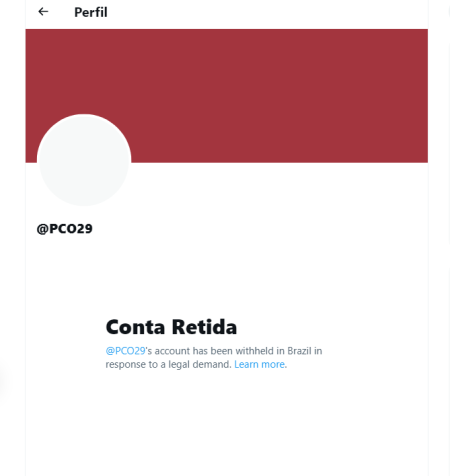 PCO tem conta bloqueada no Twitter / Reprodução / Twitter