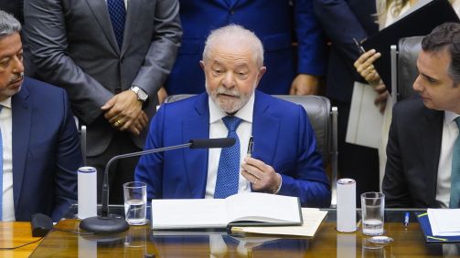 O presidente Luiz Inácio Lula da Silva (PT) durante discurso de posse no Congresso