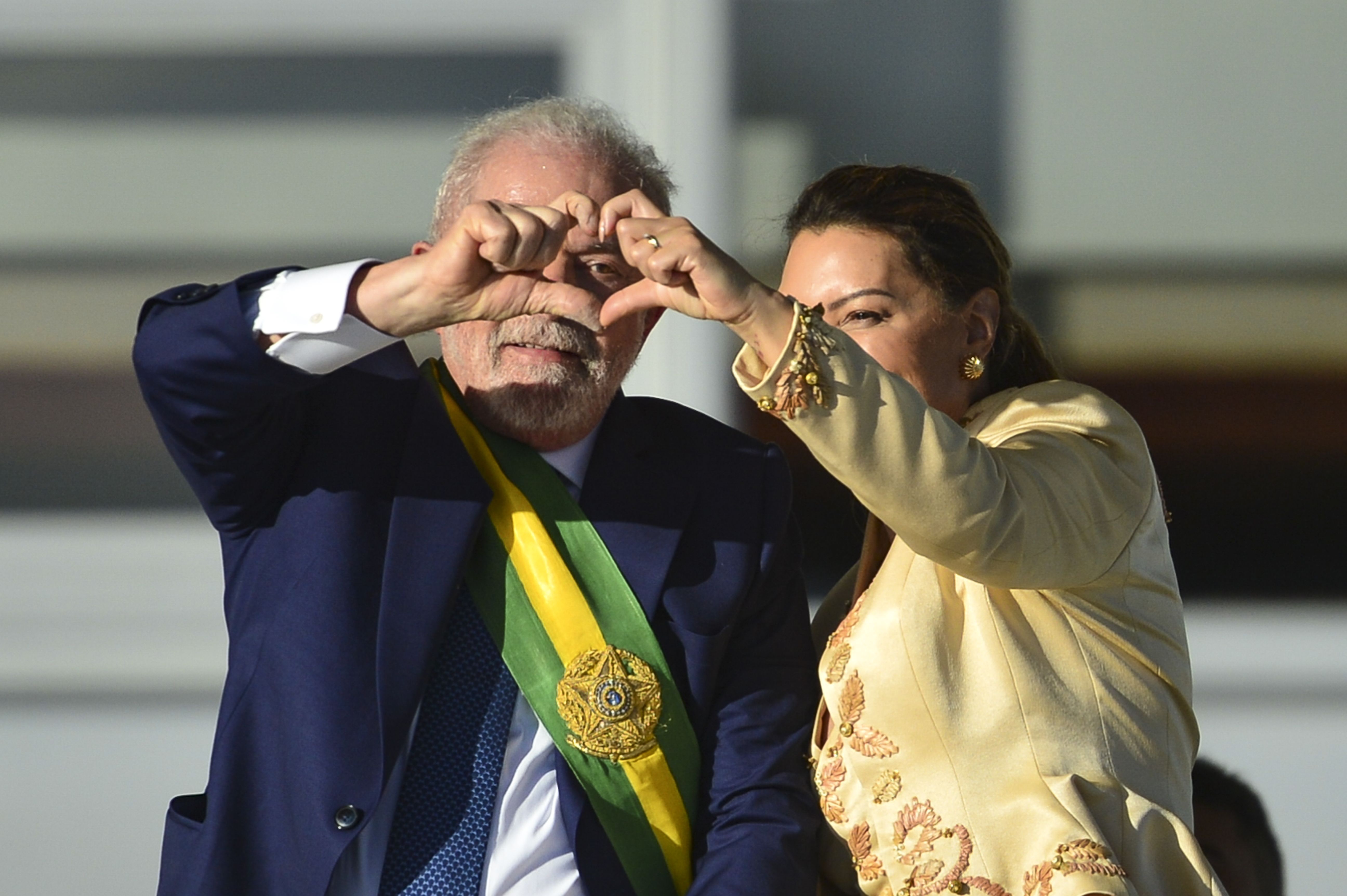O presidente Luiz Inácio Lula da Silva e Rosângela Lula (Janja) durante cerimônia de posse, no Palácio do Planalto.