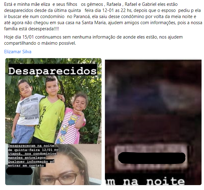 Postagem feita no Facebook pela filha de Elizamar Silva. / Reprodução/Facebook
