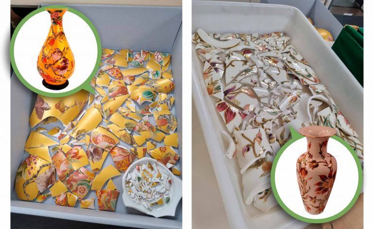 Vasos de porcelana destruídos na invasão ao Congresso / Câmara dos Deputados