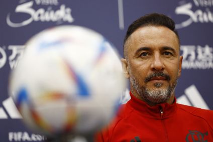 Técnico do Flamengo, Vitor Pereira, durante coletiva de imprensa