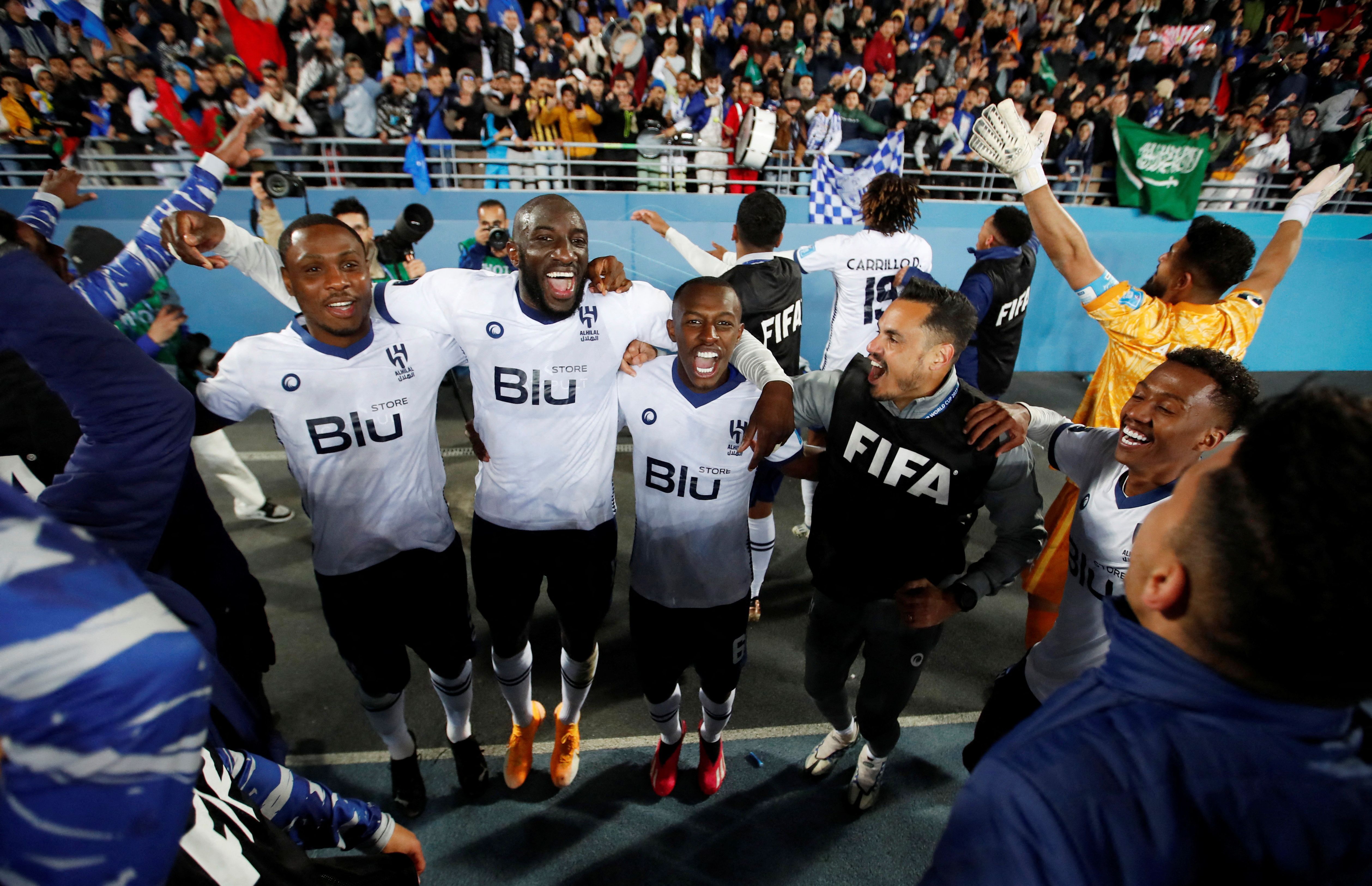 Jogadores do Al Hilal comemoram após vitória sobre o Flamengo no Mundial de Clubes