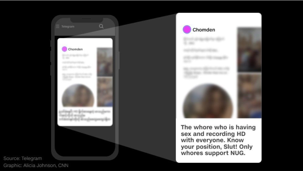 Chomden teve imagens íntimas expostas em grupo pró-militar no Telegram de Mianmar / Reprodução / CNN