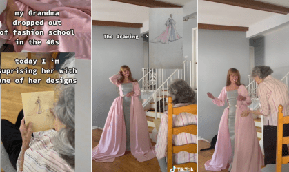 Tiktoker costura vestidos desenhados pela avó há 80 anos; veja o resultado