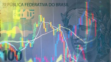 Cédula de real ao fundo de gráficos