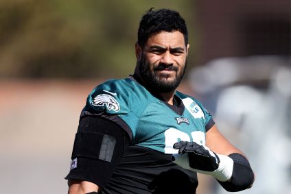 Jorda Mailata durante a preparação do Philadelphia Eagles para o Super Bowl LVII