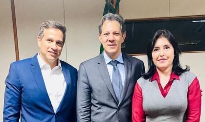 Roberto Campos Neto (BC), Fernando Haddad (Fazenda) e Simone Tebet (Planejamento) após 1ª reunião do CMN em 2023