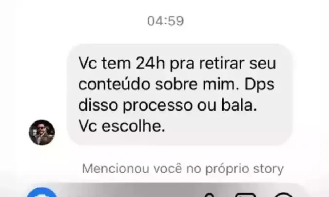 Print da mensagem enviada por Schutz à humorista Lívia La Gatto (Reprodução/Instagram)