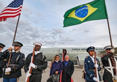 Presidente Luiz Inácio Lula da Silva (PT) e a primeira-dama, Janja, chegam a Washington, nos Estados Unidos, para reunião com o presidente americano, Joe Biden