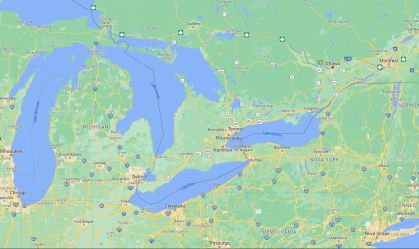 Lago Huron fica na fronteira entre os Estados Unidos e o Canadá