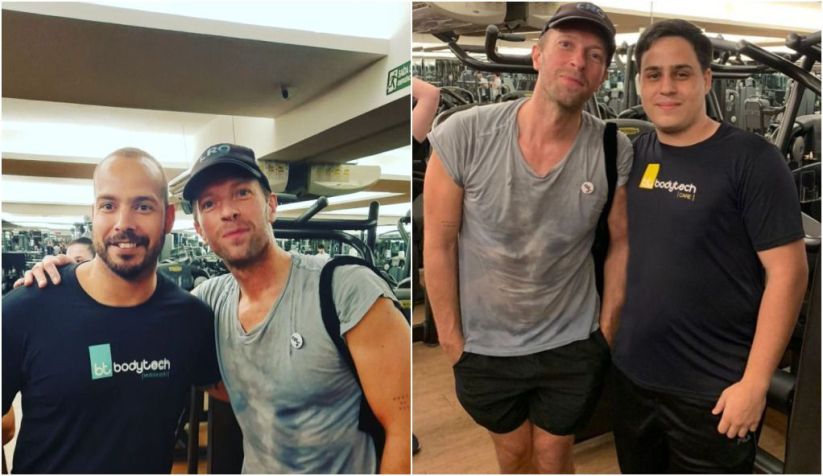 Chris Martin, do Coldplay, faz academia em SP e posa para fotos; fã diz que ganhou ingresso / @personalandersonfasio e @olichesky / Instagram