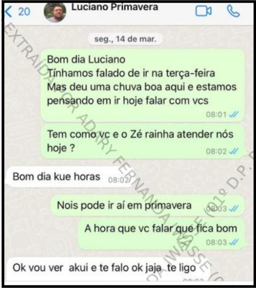 Conversa de WhatsApp entre produtor rural e integrante da Frente Nacional de Lutas (FNL) / Reprodução