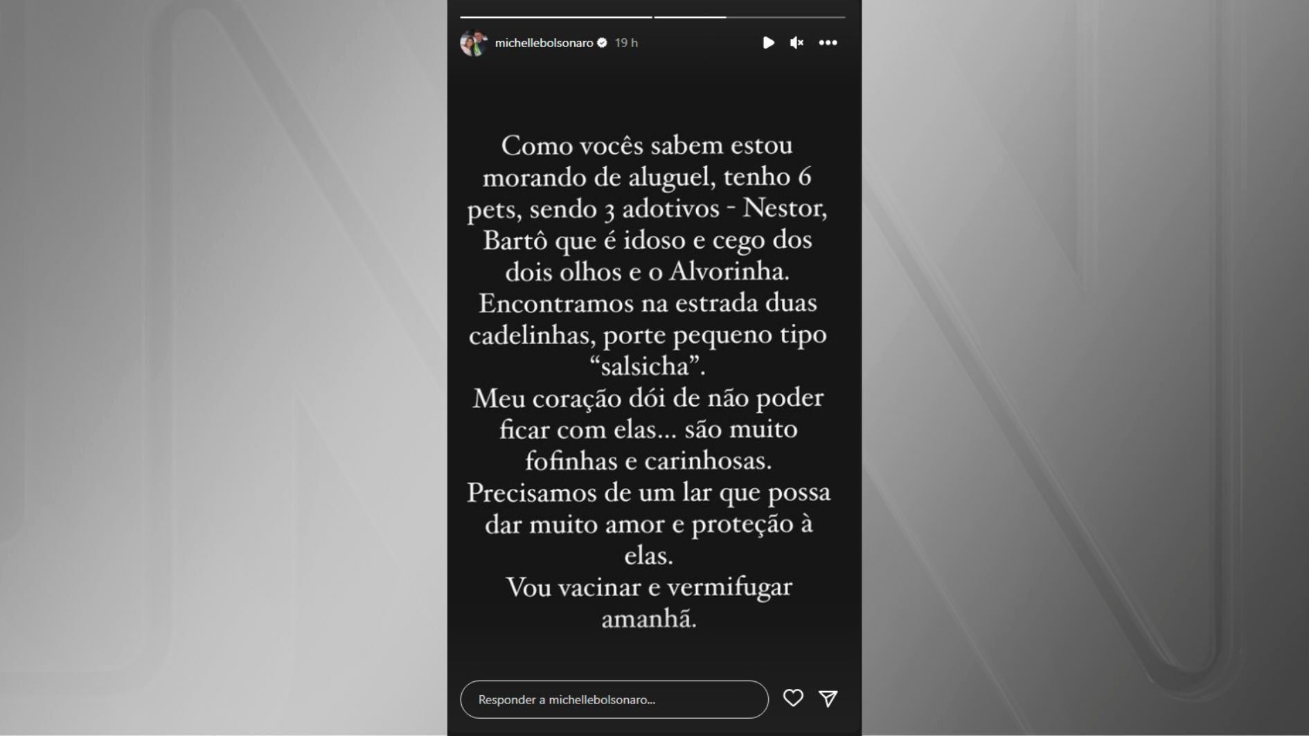Mensagem publicada nos stories do Instagram pela ex-primeira-dama Michelle Bolsonaro / Reprodução/Instagram