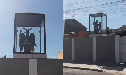 Estátua de "Belzebu" exposta em muro de casa no RS viraliza nas redes sociais
