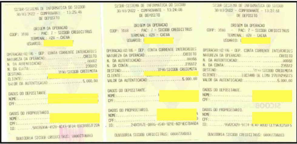 Comprovantes de pagamento a Luciano de Lima / Reprodução