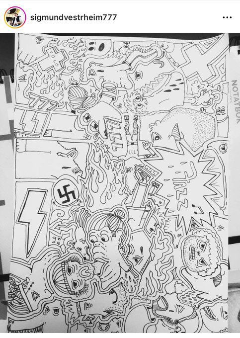 Publicação antiga do baterista Sigmund Vestrheim no Instagram mostrava desenho de suástica / Reprodução