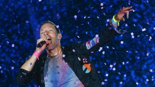 Chris Martin, do Coldplay, se apresenta no Rock in Rio de 2022.
