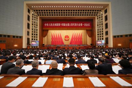 Deputados do Congresso Nacional do Povo no Grande Salão do Povo em Pequim em 7 de março de 2023