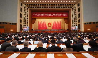 Deputados do Congresso Nacional do Povo no Grande Salão do Povo em Pequim em 7 de março de 2023