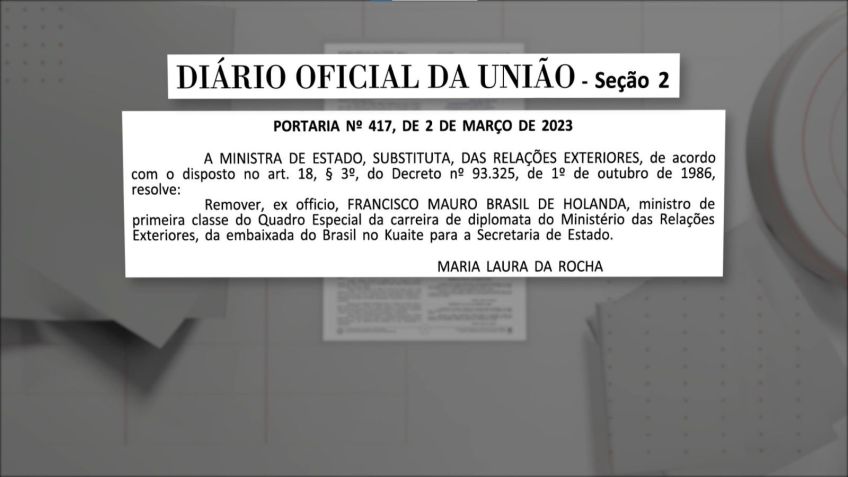 Portaria do Itamaraty com a remoção de Francisco Mauro Brasil de Holanda do cargo de embaixador do Kuwait / Reprodução