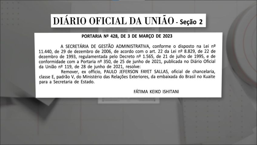 Portaria que removeu Paulo Sallas do cargo na embaixada no Kuwait / Reprodução