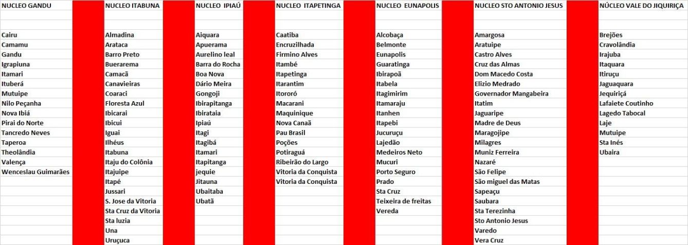 Planilha com os núcleos organizados pelos fazendeiros para enfrentar invasões do MST / Reprodução