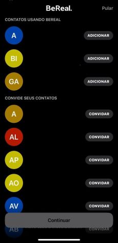 / Tela de contatos do app Be Real