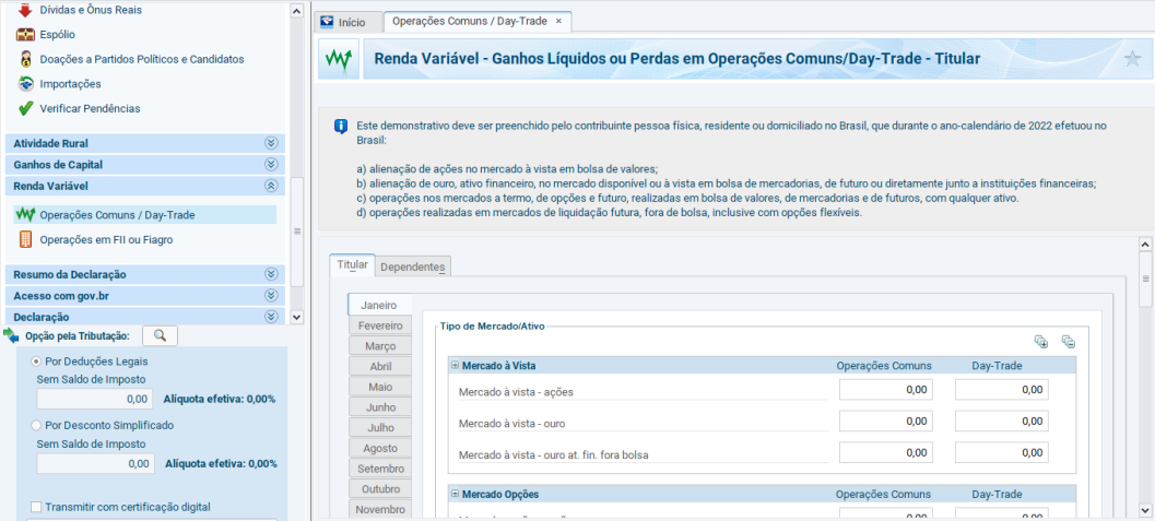 / Declarando ações no Imposto de Renda - Imagem: Programa do Imposto de Renda 2023