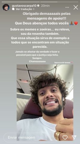 Postagem feito por Gustavo Scarpa no Instagram / Reprodução/Instagram