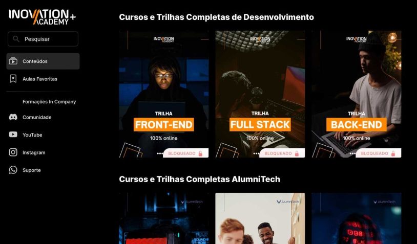 / Ilustração da Navegação dentro da Plataforma de Conteúdos Inovation Academy – Trilhas Completas