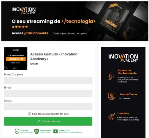 / Ilustração da tela de cadastro Inovation Academy – Camada Gratuita
