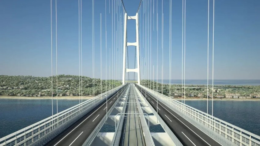 Uma renderização da ponte, que ligaria o continente da Itália à Sicília./WeBuild Image Library