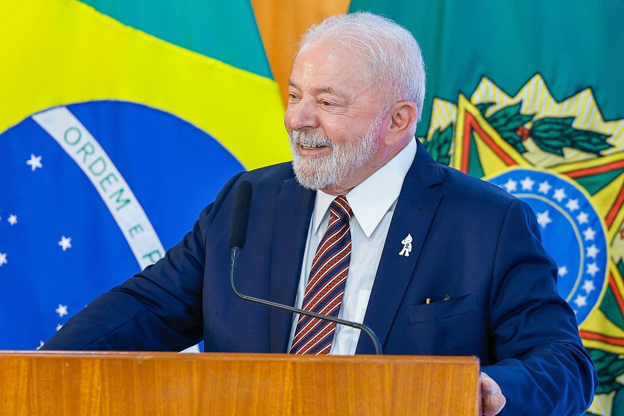 O presidente Luiz Inácio Lula da Silva (PT) durante ato no Palácio do Planalto