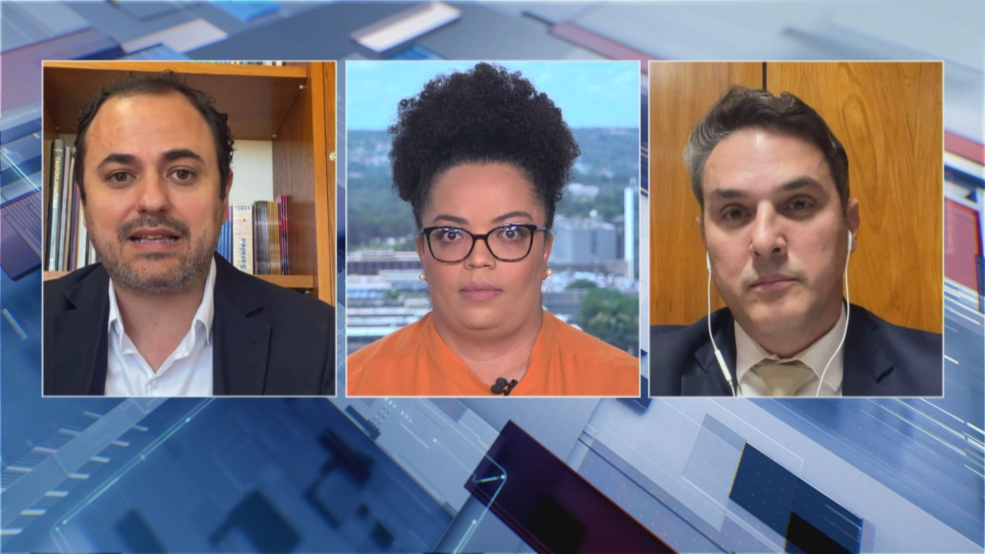 Deputados federais Glauber Braga (PSOL-RJ) e Tenente-Coronel Zucco (Republicanos-RS) em participação no quadro CNN Dois Lados, sob mediação da analista de política da CNN Basília Rodrigues