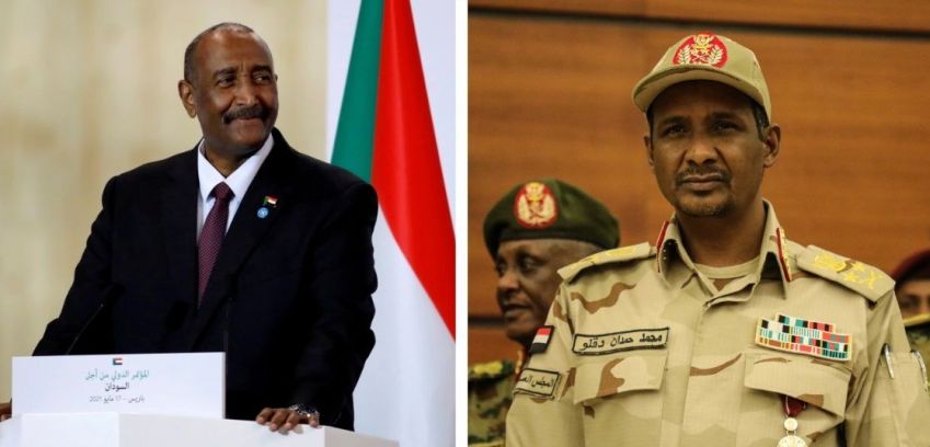 Chefe do Exército sudanês, general Abdel Fattah al-Burhan, e líder do RSF, general Mohamed Hamdan Dagalo / Getty Images