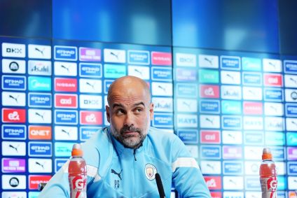 Pep Guardiola em coletiva do Manchester City