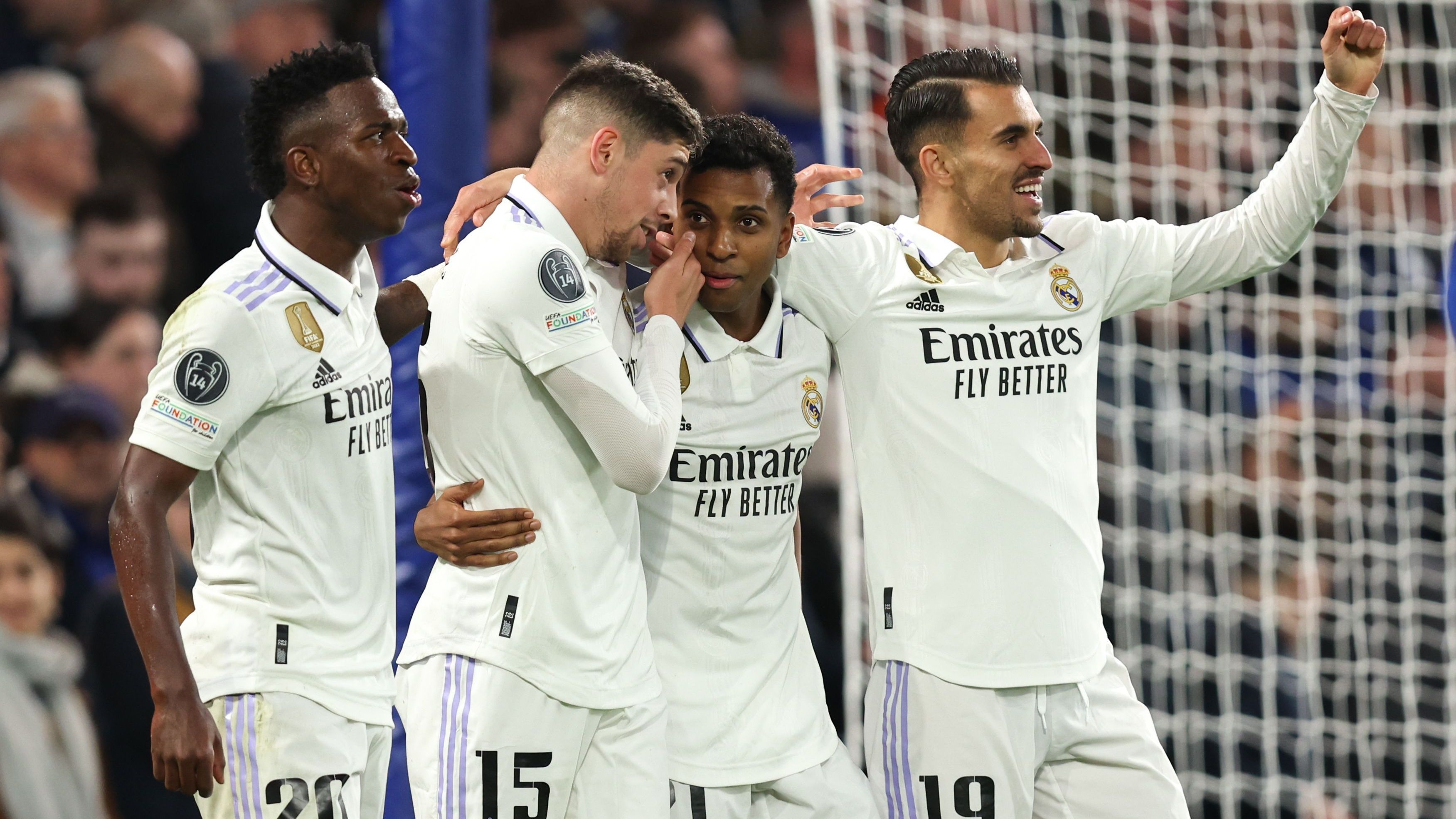 Rodrygo comemora um dos gols do Real Madrid em Londres