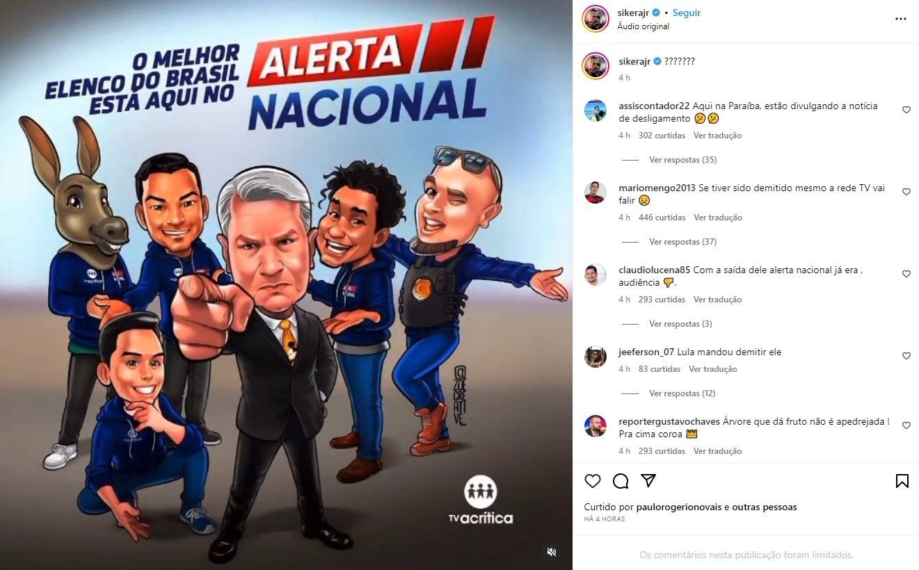Sikêra Jr. publicou post anunciando seu programa mesmo após fim de contrato / Reprodução/Instagram