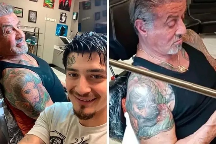Stallone cobre tatuagem de esposa com cachorro Brutkus / Reprodução/Instagram