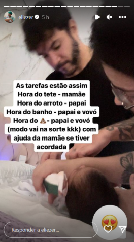Eliezer compartilha rotina do bebê / Reprodução/Instagram