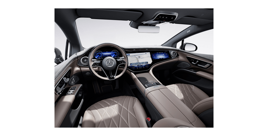 Interior de uma Mercedez-Benz EQS elétrica/ Mercedes-Benz