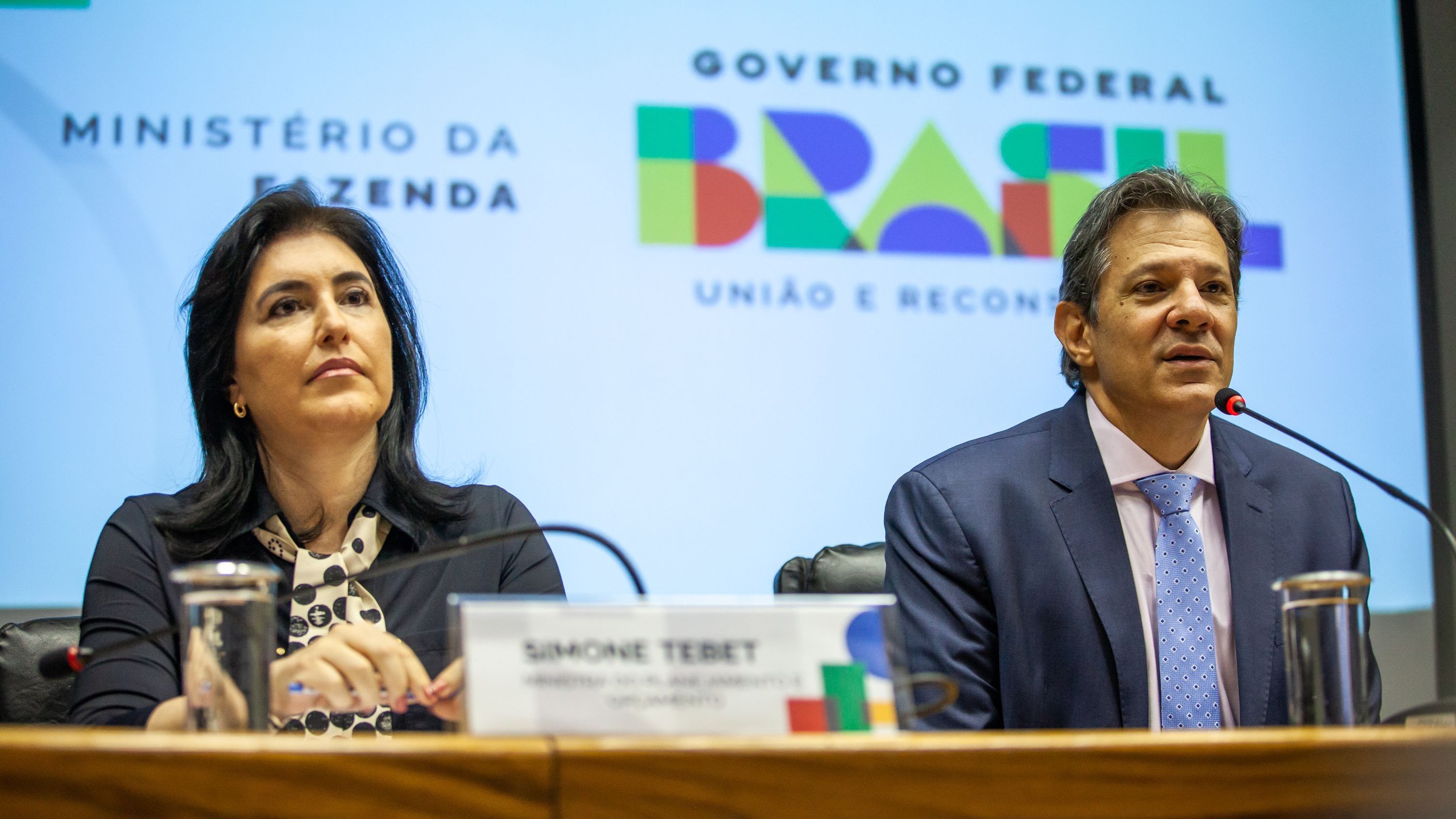 Simone Tebet, ministra do Planejamento, e Fernando Haddad, ministro da Fazenda