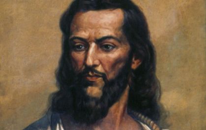 Pintura de Tiradentes. Ele é branco, tem a barba e cabelos compridos