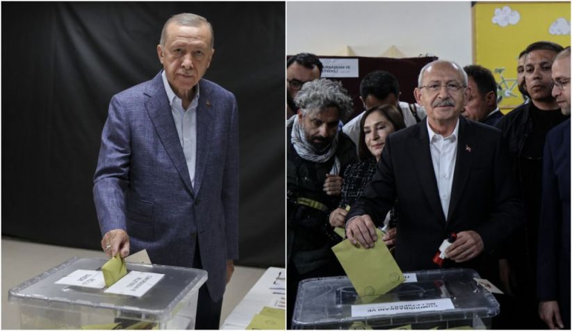 O presidente turco Recep Tayyip Erdogan (esq.) e seu principal adversário da oposição, Kemal Kilicdaroglu (dir.), votaram nas eleições da Turquia deste domingo (14). / Umit Bektas-Pool/Getty Images & Ugur Yildirim / dia images via Getty Images