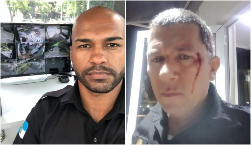Porteiros Marcos Paulo de Lima Sardinha (esq.) e Edson Ferreira de Barros (dir.) foram agredidos em condomínio na zona oeste do Rio. / Arquivo pessoal