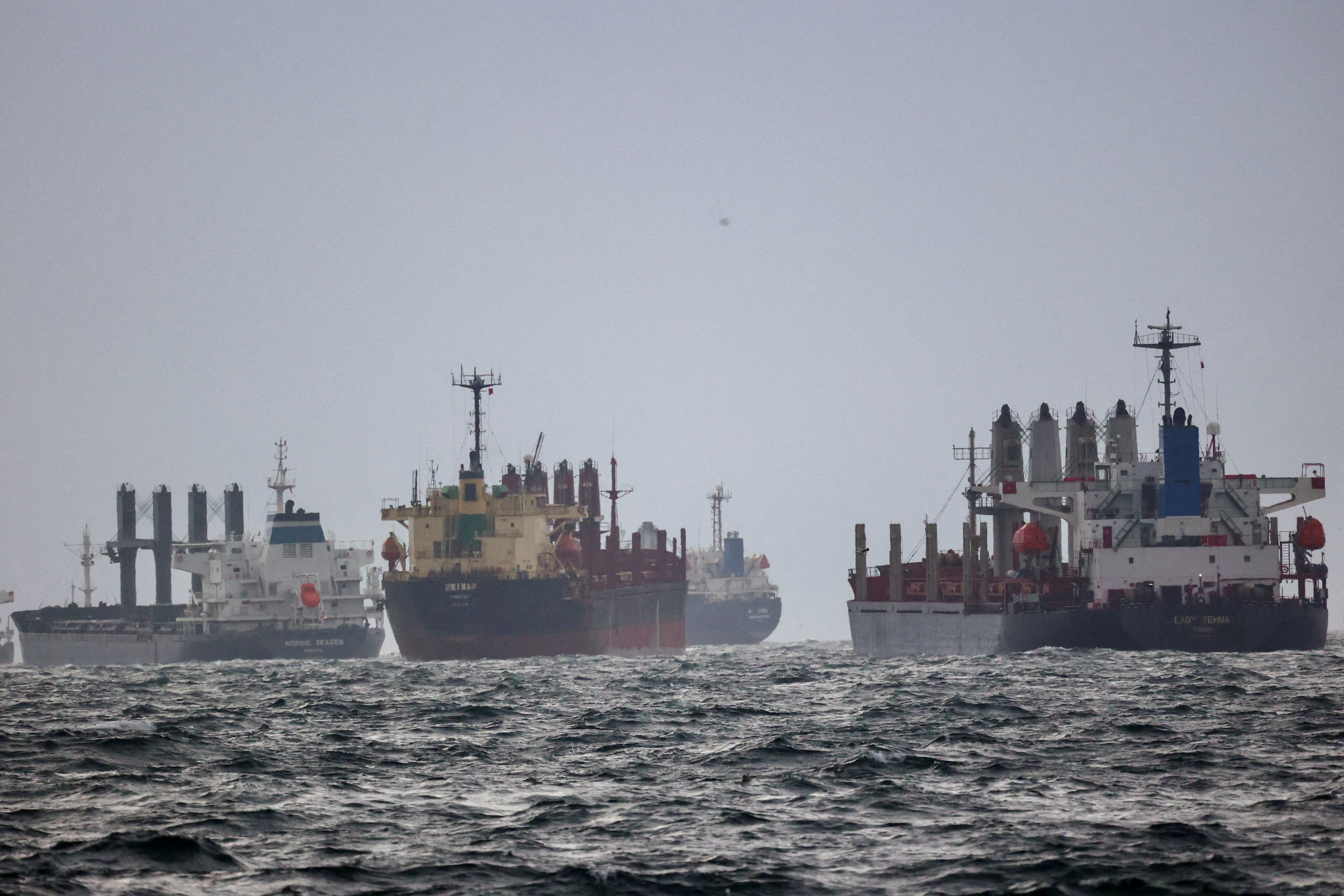 Embarcações aguardam inspeção sob a Iniciativa de Grãos do Mar Negro no ancoradouro sul de Bósforo em Istambul, Turquia