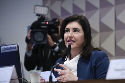 Ministra do Planejamento, Simone Tebet, participa de sessão no Senado Federal