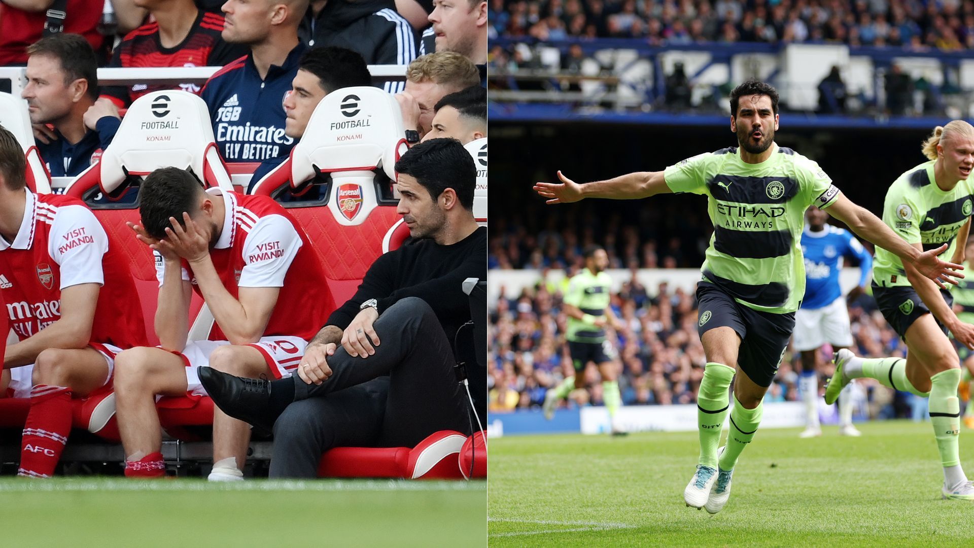 De um lado, a decepção do Arsenal; do outro, a alegria de Gundogan, do Manchester City