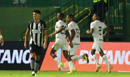Goiás comemora o gol da virada sobre o Botafogo